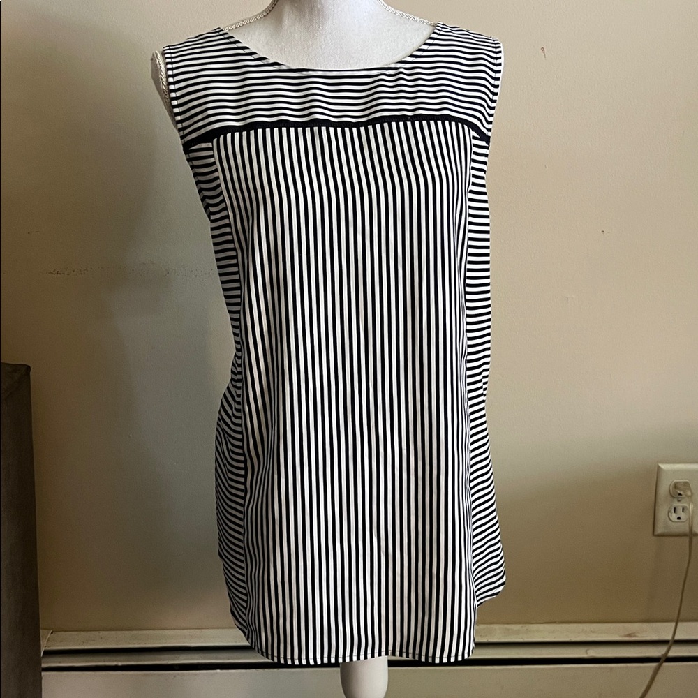 Ann Taylor Black and White Striped Sleeveless Top